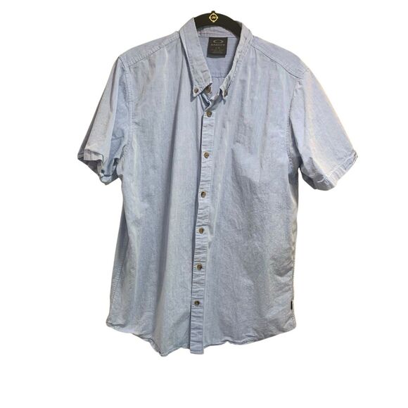 Oakley Mens Blue Short Sleeve Button Down Shirt L Beach Vacation Cruise Resort - Picture 1 of 7